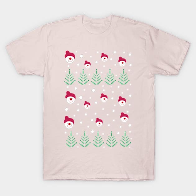 Snowman Christmas trees pattern T-Shirt by CindyS